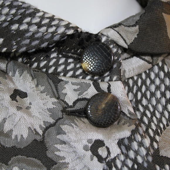 Armani Collezioni Black & Ivory Floral Print Jacket Sikk Linned– Size 8 - Picture 10 of 16